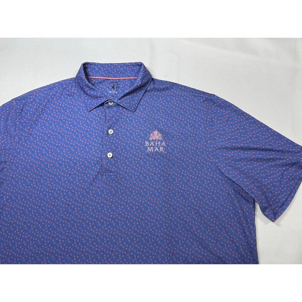 Johnnie-O Top Shelf Blue Pink Polo Size XL Palm Tree Graphic Bahama Flag Logo - Picture 8 of 11
